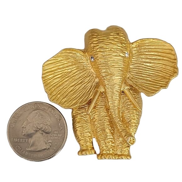 Gold Tone Elephant Clear Rhinestone Eyes Brooch K605 - Picture 2 of 9